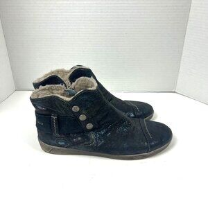 Cloud Women Aline Cosmic Blue Wool Lined Leather Booties Sz 39 Ankle Boots Comfy